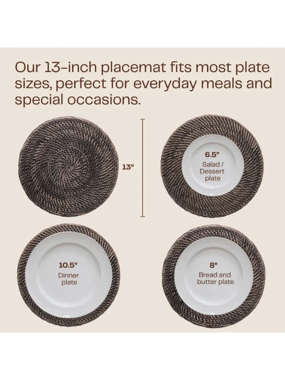 4-Pack Round Rattan Placemats - 13